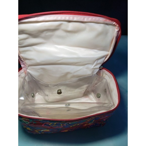 Oscar De La Renta Bag Red Blue Print Travel Organizer Vintage 90s Y2K - Picture 6 of 10